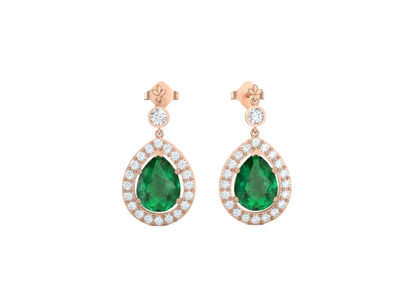 Vintage-Style Natural Emerald Halo Drop Earrings Elegant Pear Shape Green Gemstone Jewelry