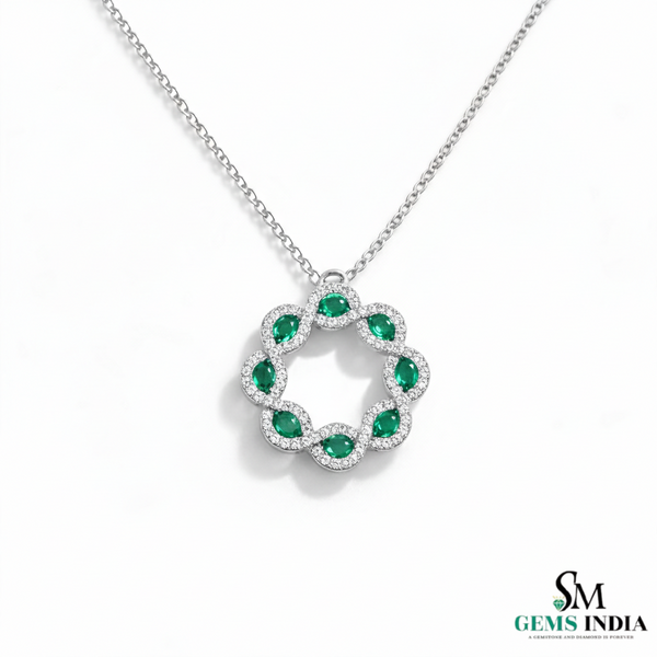 Timeless Oval Emerald & Diamond Circle Pendant – Fine Gold Jewelry