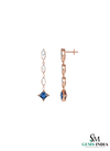 Square cut Natural Blue Tanzanite &; Diamond Long Drop Earrings in 14k and 18k Gold