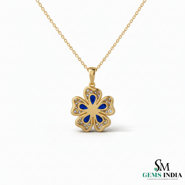 Floral Oval Blue Sapphire Diamond Flower Pendant - Engagement Gift For her