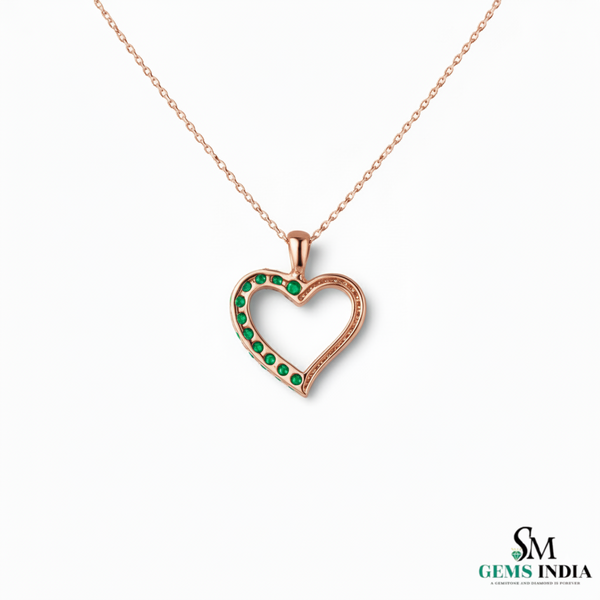 Heart Shape Emerald & Diamond Pendant - Solid Gold Pendant