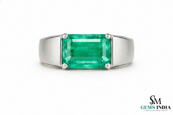 Natural Emerald Cut May Birthstone Men Ring / Anniversary Gift Ring For Men / Wedding Men Ring