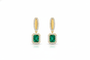 Royal Emerald cut Natural Emerald Halo Drops Earring– 14K Gold Dangle Elegance