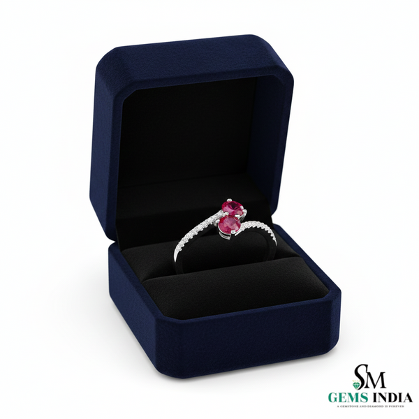 Double Round Ruby Diamond Bypass Ring in 14K Gold -Elegant Gemstone Jewelry