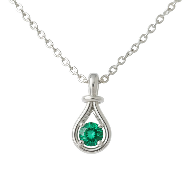 1.10 Round Natural Emerald pear-shaped open-frame design Pendant 14k Gold Solitaire Necklace