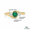 Round Natural Emerald Center Diamond Side Stone Curved Band Ring