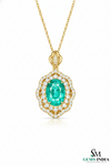 Natural Oval Emerald Diamond Halo Pendant - Fine Emerald Jewelry for Women