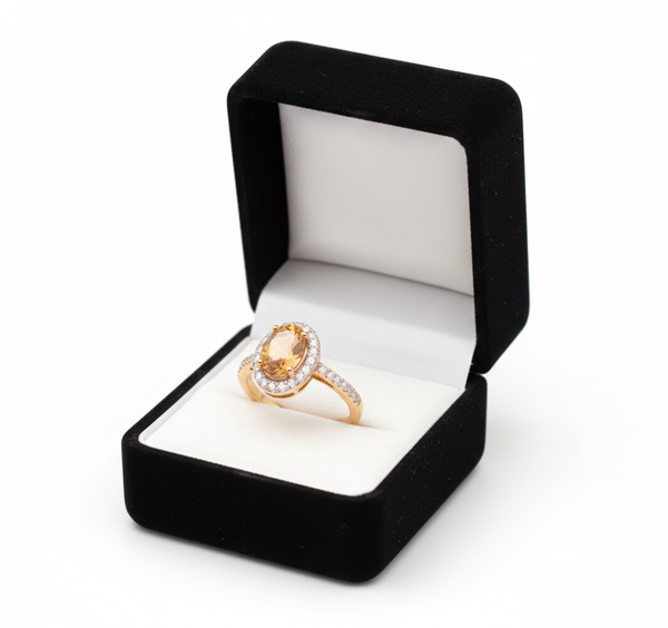 Oval Cut Citrine Ring with Diamond Halo - Citrine promise ring