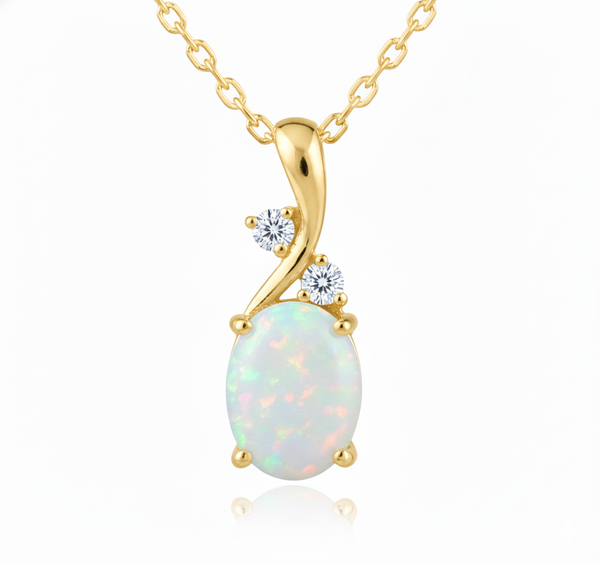 Oval Opal Diamond Halo Pendant - Elegant Gold Jewelry