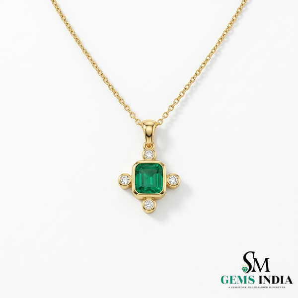 Natural Emerald Octagon Pendant Necklace - Elegant Daily Wear Necklace