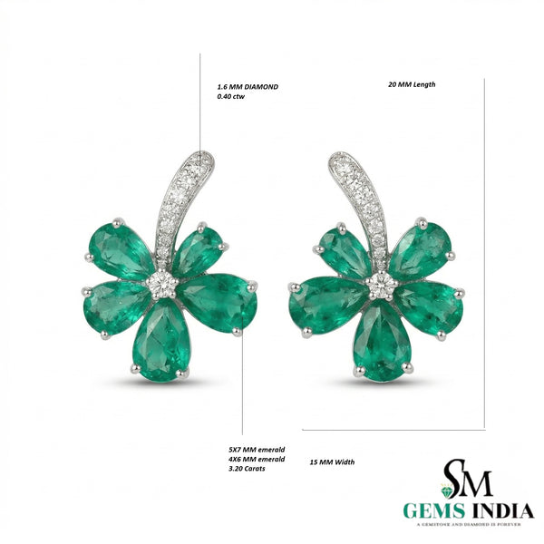 Natural Emerald Pear Cut Floral Earrings – Diamond Center Gold Studs
