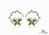 1.80 carat 14k Gold Marquise Emerald Butterfly Huggie Earrings Natural Emerald & Diamond