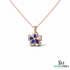 Floral Oval Blue Sapphire Diamond Flower Pendant - Engagement Gift For her
