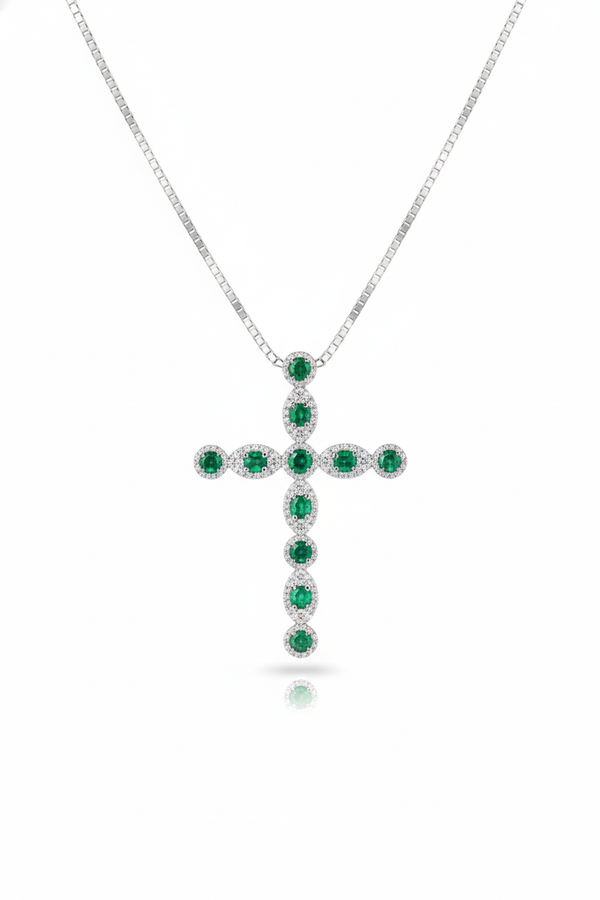 2.80 carat 14k Solid Gold Cross Pendant Round Natural Emerald Faith Jewelry Gift