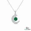 Crescent Moon Round Natural Emerald Pendant in 18k Gold Minimalist Birthstone Jewelry