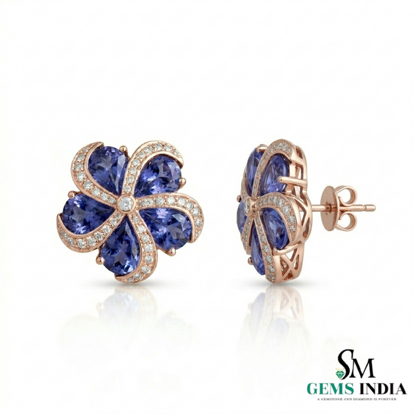 Elegant Tanzanite Blossom Stud Earrings with Diamonds