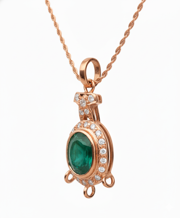 9.50 carat Royal Green Natural Emerald Necklace Diamond Accent Oval Pendant in 14k Gold