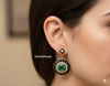 1.10 carat Black Enamel Natural Emerald Earrings 14k Gold Diamond May Birthstone
