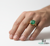 Natural Octagon Emerald & Diamond Mens Ring - 14K Solid Gold Engagement Ring