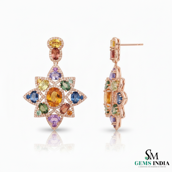 Oval shape Starburst Multicolor Gemstone Star Earrings – Vibrant Statement Dangle Design