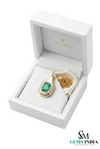 Emerald Cut Green Emerald Diamond Cluster Pendant for Women
