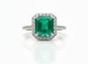 Emerald Cut Natural Emerald & Diamond Halo Promise Ring in 14K Gold 4.20 Carats Fine Jewelry