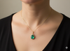 5.90 carat Teardrop natural Emerald Pendant with Diamond Halo Fine Gold Jewelry