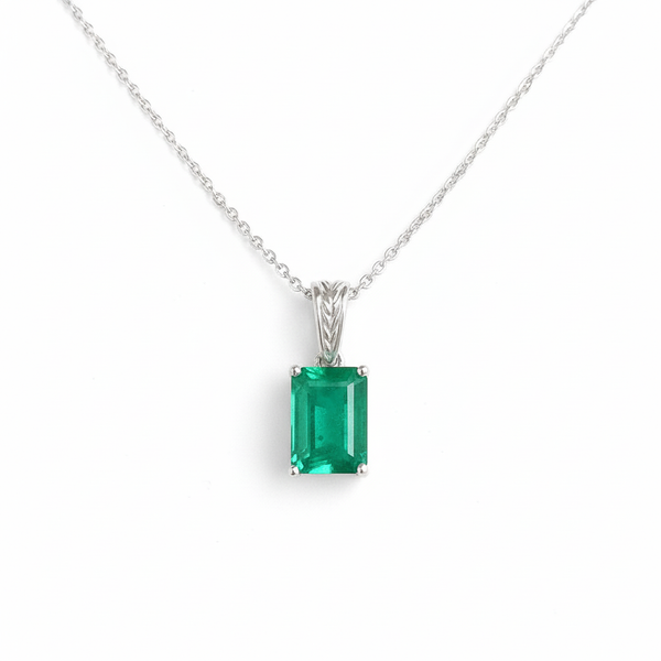 1.10 carat 14K Gold Natural Emerald Pendant Elegant Emerald-Cut Design