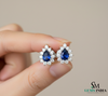 Royal Pear Blue Sapphire & Diamond Stud Earrings - Bridal Sapphire Earrings