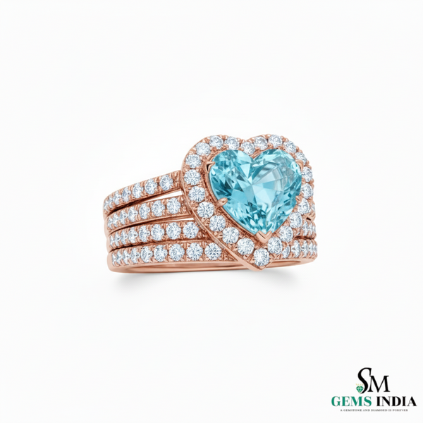 Natural Aquamarine Heart Diamond Ring for Women - Engagement Ring