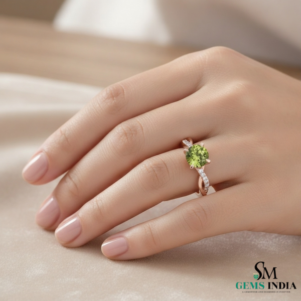 August Birthstone Natural Peridot Infinty Diamond Ring i