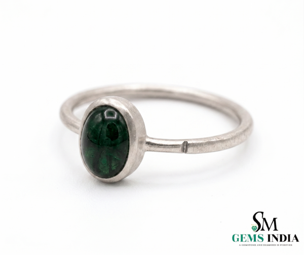 Minimalist Oval Emerald Ring in 14K Gold – Handmade Cabochon Gemstone Ring