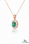 Oval Emerald & Diamond Halo Pendant - Vintage Sunburst Emerald Pendant