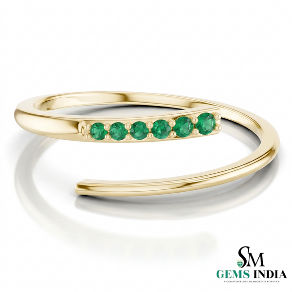 Open Emerald Band Ring – Modern Wrap Style Green Gemstone Dainty Fine Jewelry