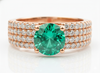 Round Natural Emerald and Diamond Multi-Row Band Engagement Ring in 14K Gold Handmade Fine Gold Jewelry