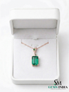 Elegant Emerald Birthstone Pendant for Women-Baguettes Green Emerald & Diamond Pendant