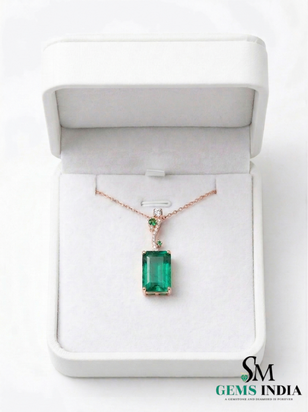 Elegant Emerald Birthstone Pendant for Women-Baguettes Green Emerald & Diamond Pendant
