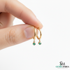 Emerald Drop Hoop Earrings in Gold – Round Emerald Dangle Huggie Earrings