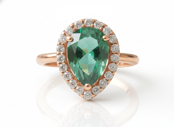 Pear Shape 2.90 carat Natural Emerald And Diamond Engagement Ring 18K Solid Gold May Birthstone Ring (Copy)