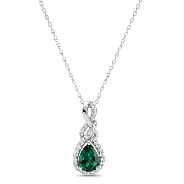 1.30 carat Infinity Teardrop Natural Emerald Pendant with Diamond Accents in 14K gold