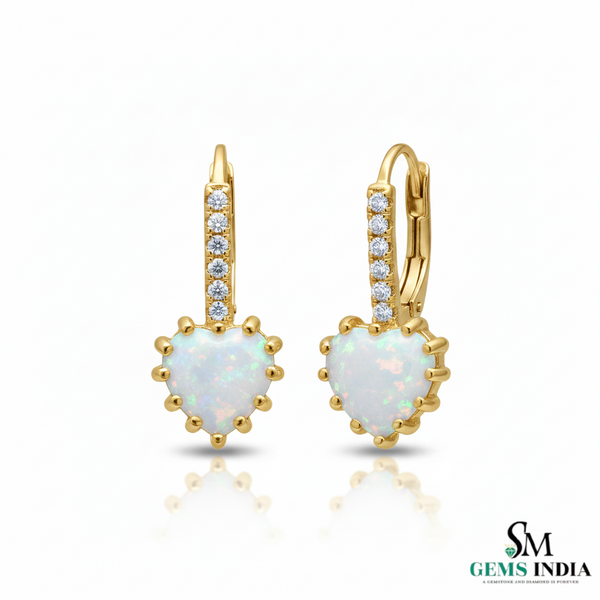 Romantic Heart-Cut Opal Drop Earrings with Diamonds