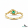 Round Natural Emerald Center Diamond Side Stone Curved Band Ring