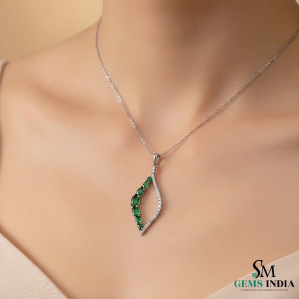 Natural Oval Emerald Wave Pendant in 14k gold fine gemstone jewelry