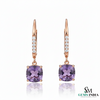 Cushion Cut Amethyst Drop Earrings with Diamond Leverback