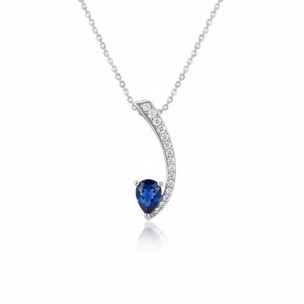 Pear Shaped Natural Blue Tanzanite & Diamond Curved Pendant
