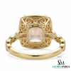 Cushion Cut Peach Statement Morganite Halo Ring with Brilliant Diamond Border