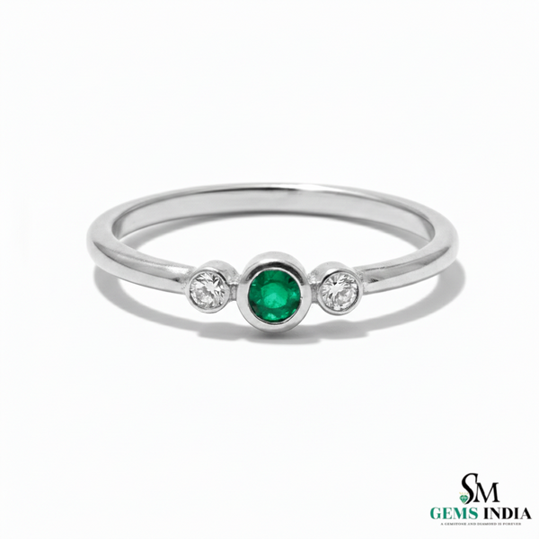 Minimalist Emerald Center Stone Diamond Accent Gold Ring
