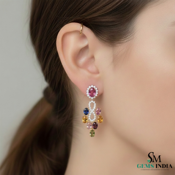 Oval shape Multicolor Gemstone Chandelier Earrings – Luxury Statement Drop Design
