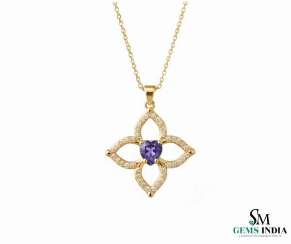Natural Heart Cut Tanzanite Diamond Flower Pendant