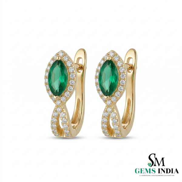 Luxury Marquise Cut Emerald Earrings with Diamond Halo